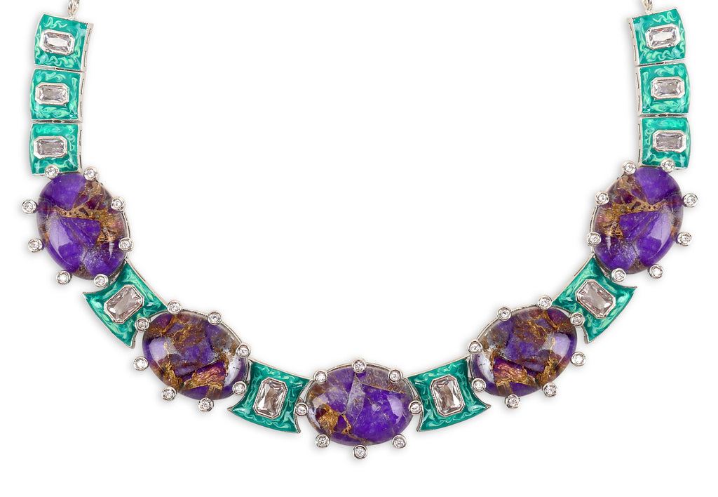 Metallic Doublet Necklace set Sea Green and Purple Colour