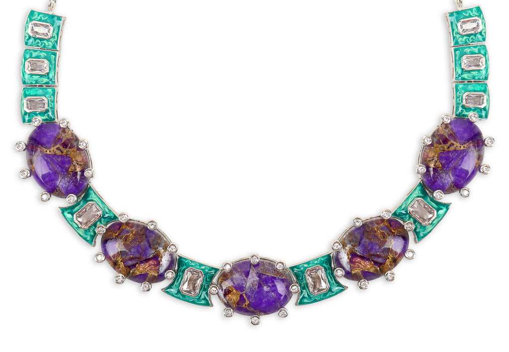 Metallic Doublet Necklace set Sea Green and Purple Colour