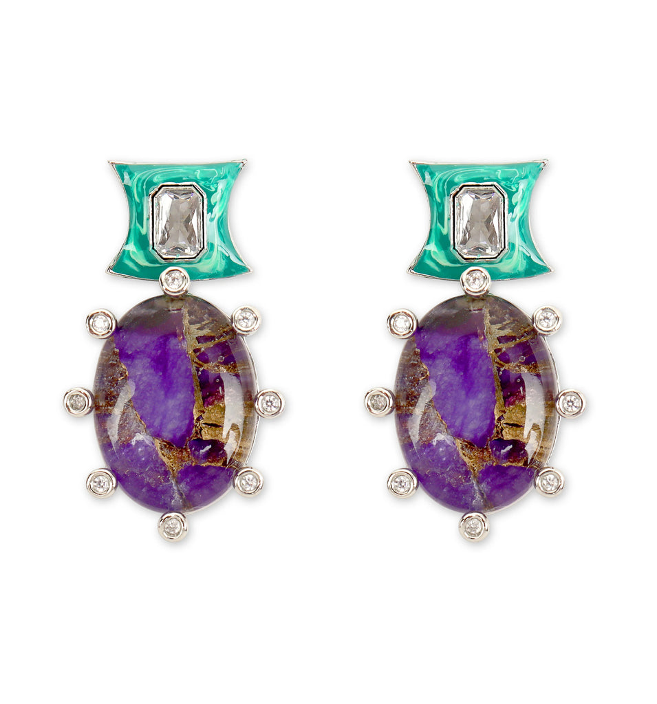 Metallic Doublet Necklace set Sea Green and Purple Colour