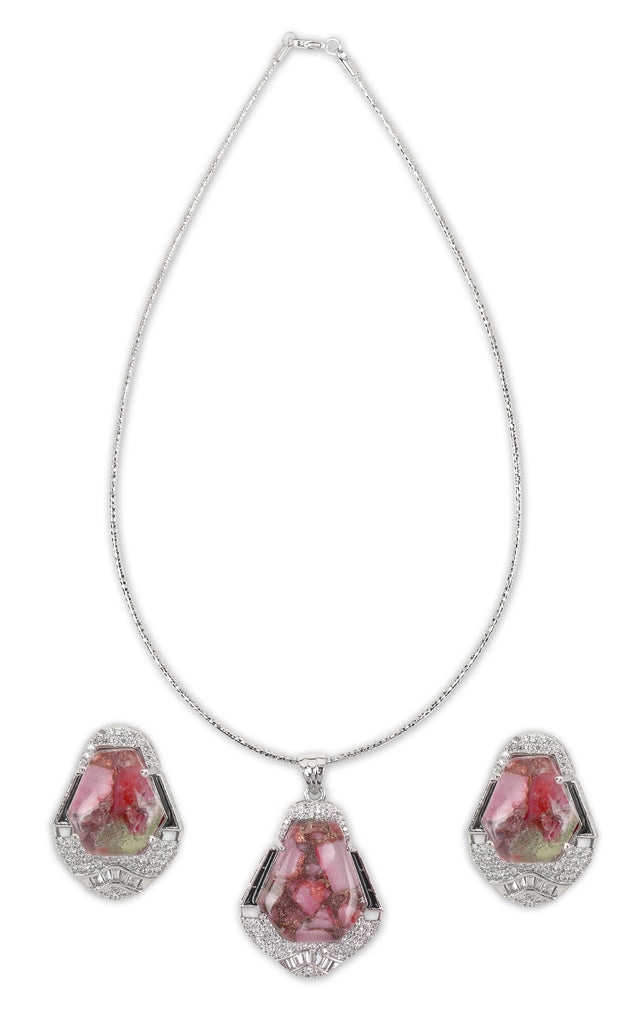 Red Pota Stone Swarovski Pendant Set