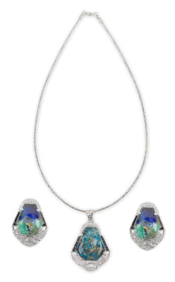 Royal Blue and Sea Green Pota Stone Necklace Set
