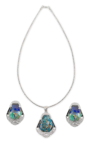 Royal Blue and Sea Green Pota Stone Necklace Set