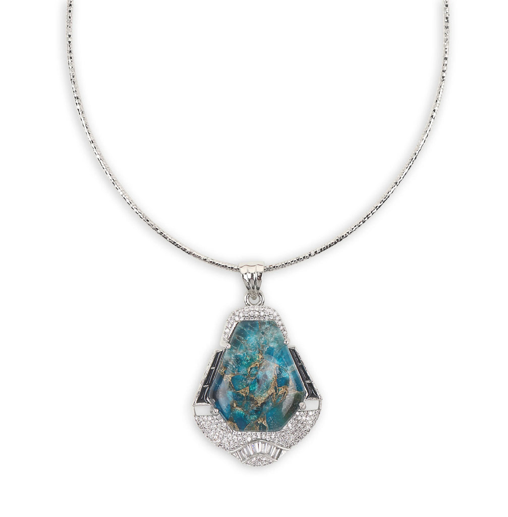 Royal Blue and Sea Green Pota Stone Necklace Set