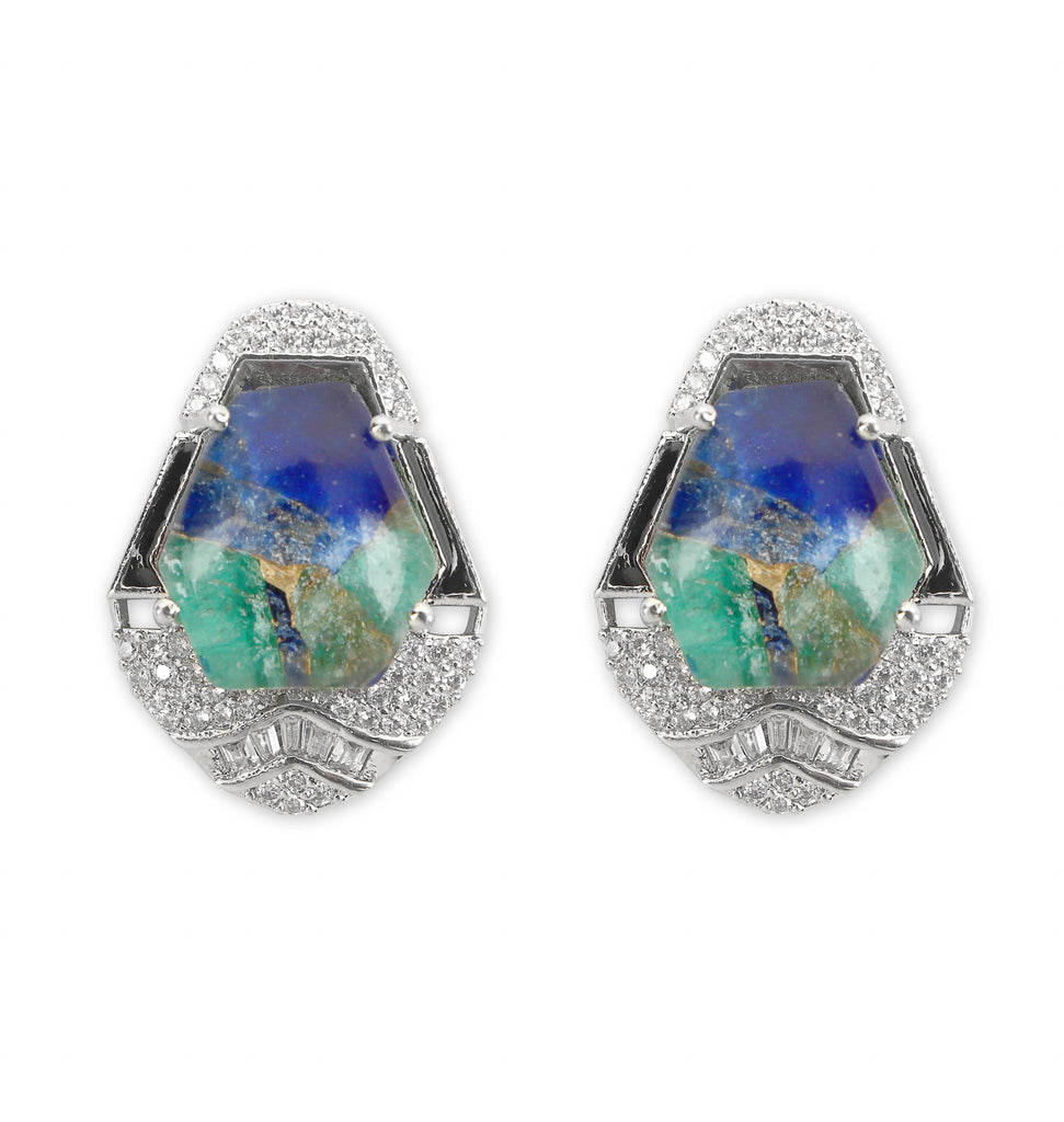 Royal Blue and Sea Green Pota Stone Swarovski Pendant Set