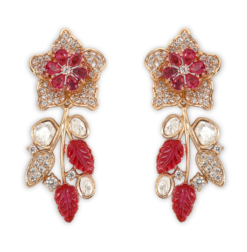 Hasli Red leaf and Flower with earrings