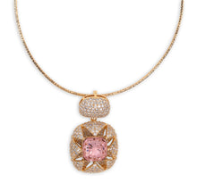 Load image into Gallery viewer, Swarovski nano setting gold Plated With Pink Stone Pendant Set