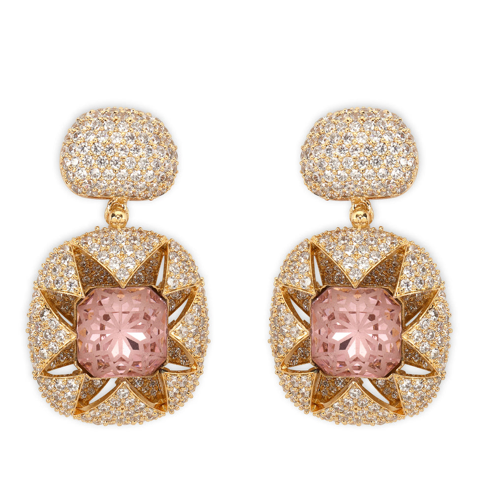 Tasmaye Celestia nano setting gold Plated With Pink Stone Necklace Set
