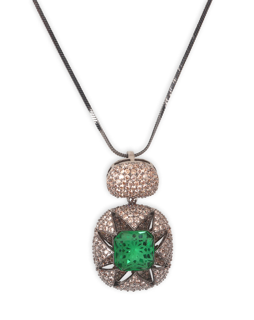 Swarovski nano setting Green Emerald Copper Brown Pendant Set