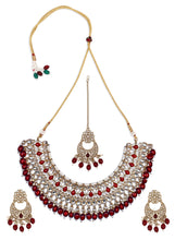 Load image into Gallery viewer, Premium Semi Bridal Kundan Necklace set with Maroon Beads