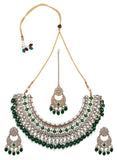 Premium Semi Bridal Kundan Necklace set with Green Beads