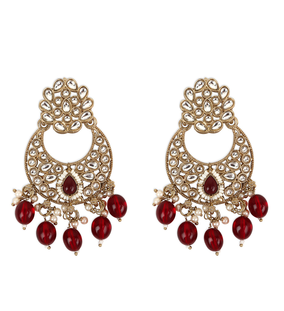 Premium Semi Bridal Kundan Necklace set with Maroon Beads