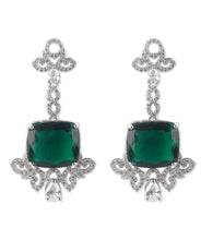 Load image into Gallery viewer, Square Green stone American Diamond with Earrings