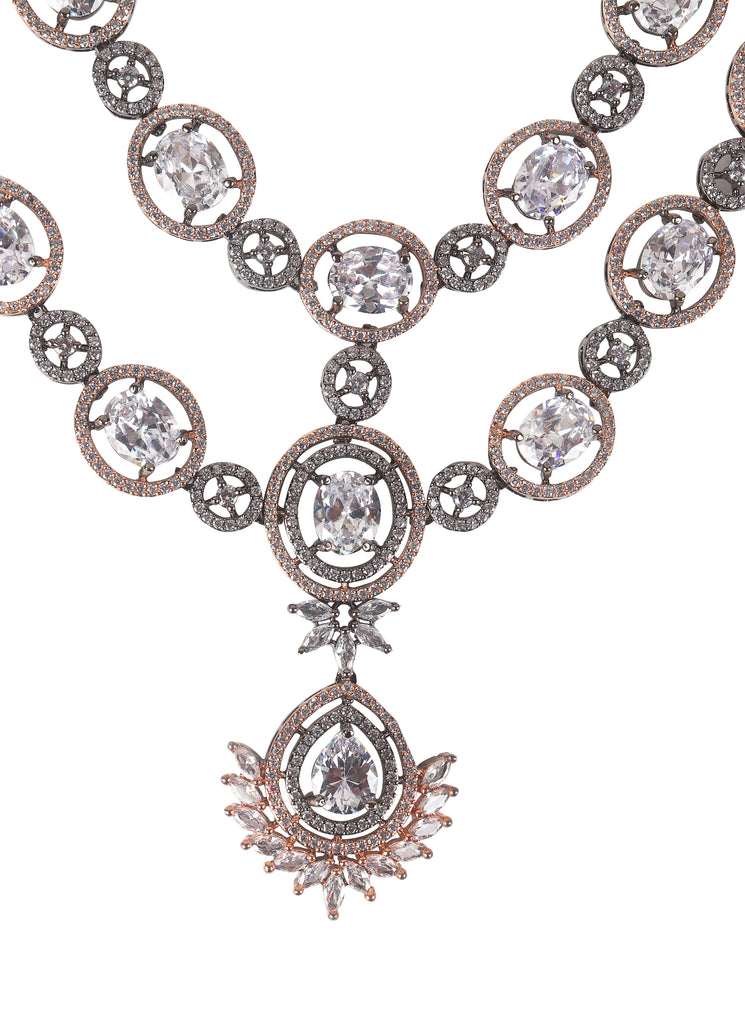 Tasmaye premium Rose Gold  plated American Diamond necklace set Wedding Special