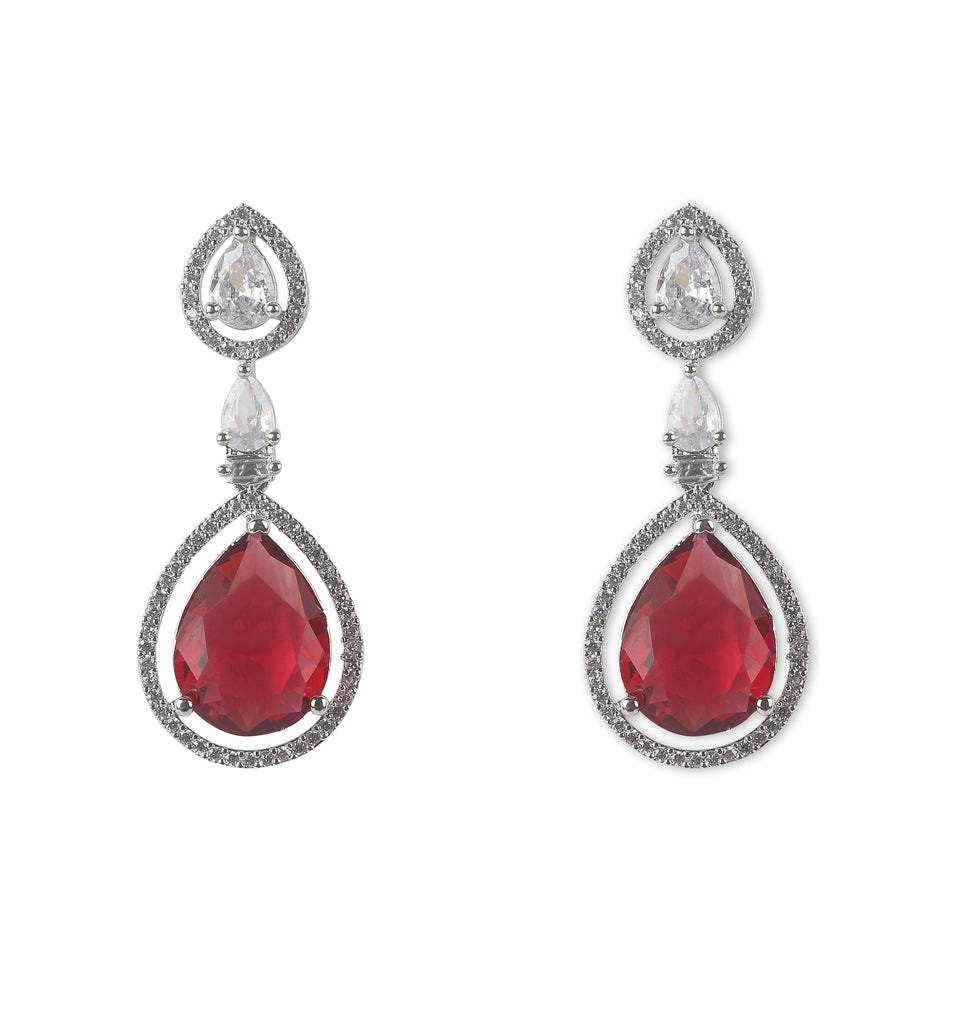 Oval Red stone American Diamond with Earrings