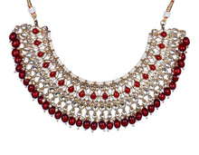 Load image into Gallery viewer, Premium Semi Bridal Kundan Necklace set with Maroon Beads