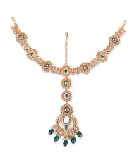 Load image into Gallery viewer, Luxe Gold Plated Kundan Stone With Green Beads Bridal Set