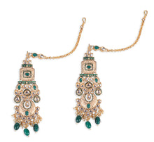 Load image into Gallery viewer, Luxe Gold Plated Kundan Stone With Green Beads Bridal Set