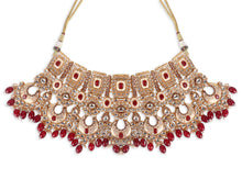 Load image into Gallery viewer, Luxe Gold Plated Kundan Stone With Maroon Beads Bridal Set