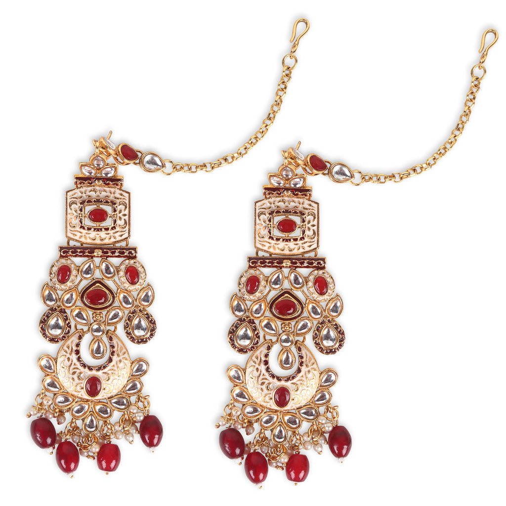 Luxe Gold Plated Kundan Stone With Maroon Beads Bridal Set