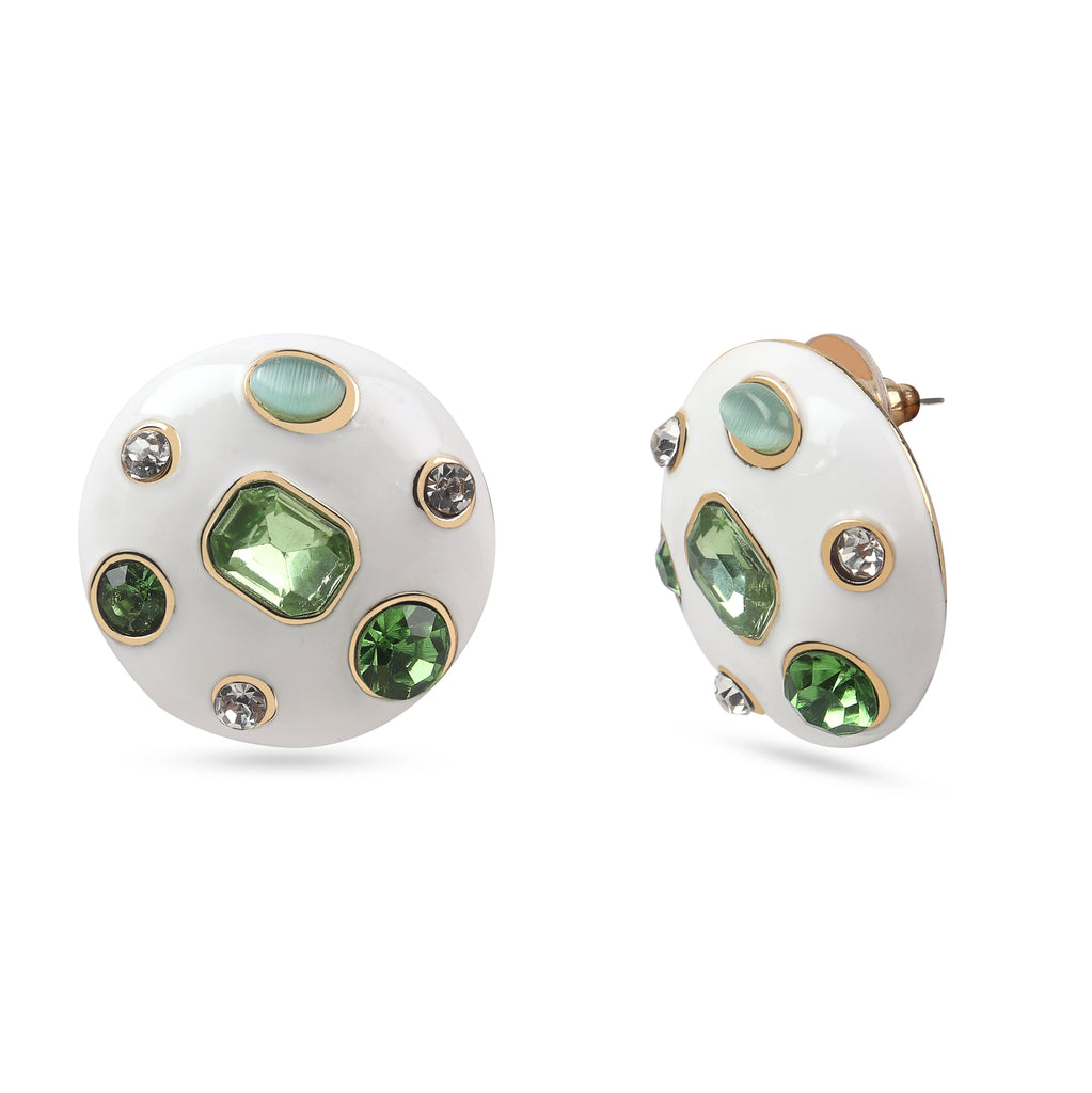 Studs White Earring with Green Stone