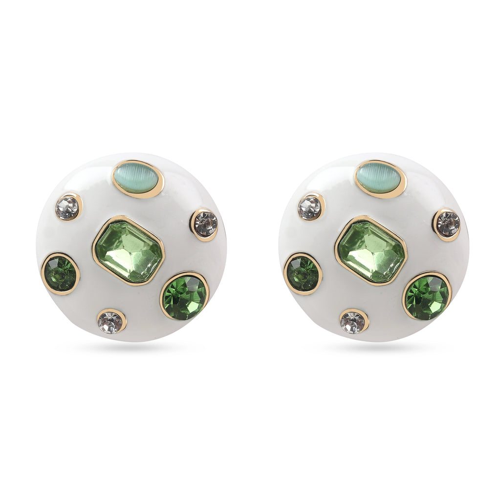 Studs White Earring with Green Stone