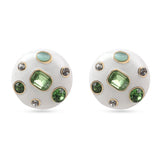 Studs White Earring with Green Stone