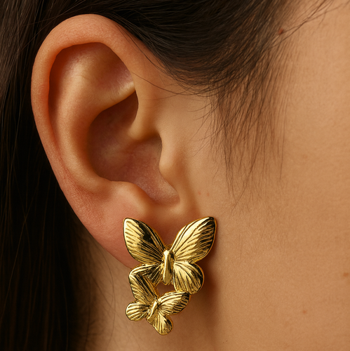 Golden Butterfly Cluster Earrings
