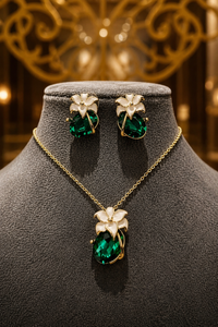 Emerald Blossom Enamel Necklace Set