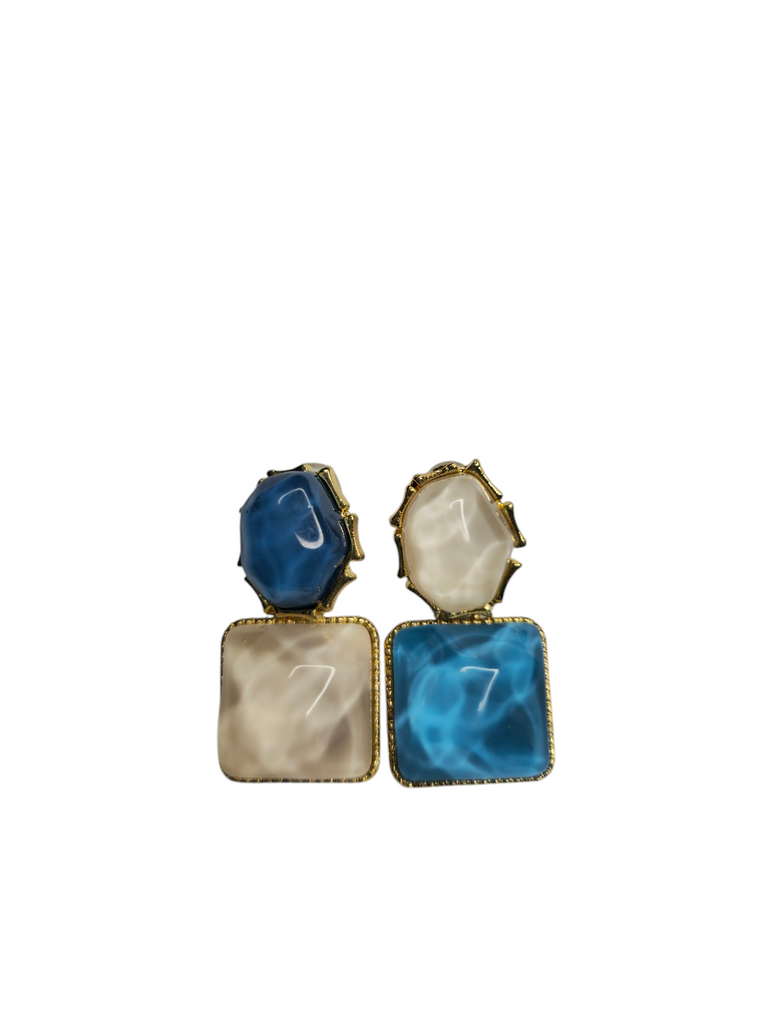 Korean Gold-Plated Blue and White Earring
