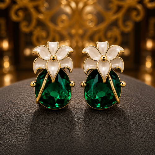 Emerald Blossom Enamel Necklace Set