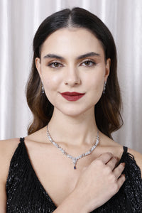 American diamond heart shape necklace blue stone