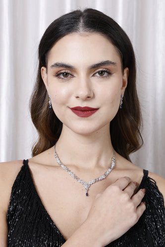 American diamond heart shape necklace blue stone