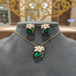 Emerald Blossom Enamel Necklace Set